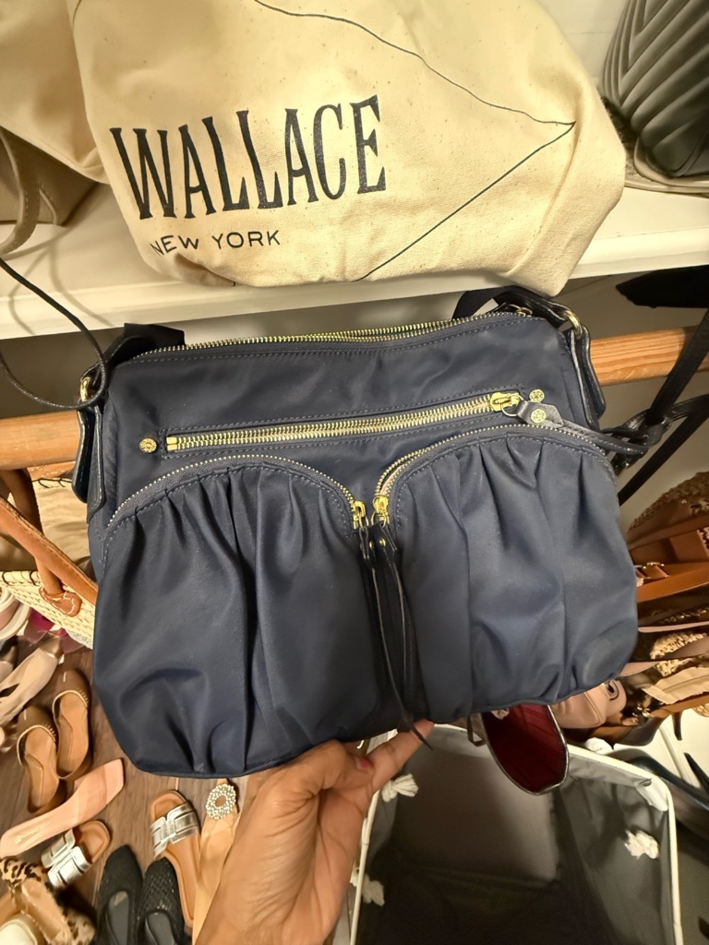 MZ Wallace Paige Navy Crossbody Bag with Front Pockets